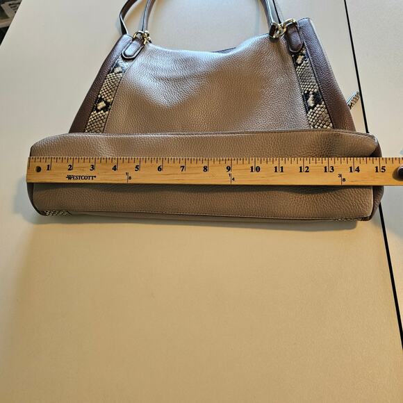 Kate Spade Jackson Leather Satchel Tote Triple Compartment Embossed Snake Trim - Picture 9 of 11